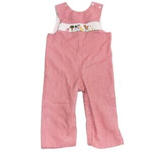 Petit Bebe Farm animals Smocked Longall outfit red gingham 2T MISSING BUTTON